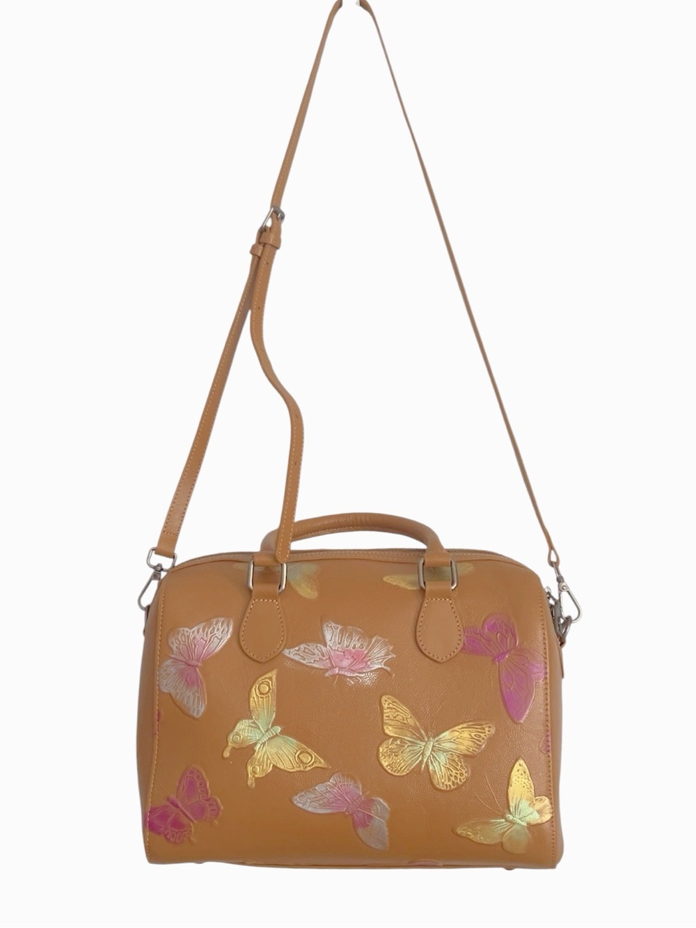 ArtsEye Genuine Leather Boston Bag in "Butterfly Apricot" Artsy Boho Festival - Picture 8 of 11